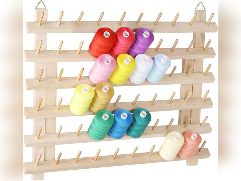MOOACE 60 Spool Sewing Thread Rack with Hanging Hook, Wall Mounted Wooden Thread Holder Organizer for Embroidery, Hair Braiding, Sewing 20