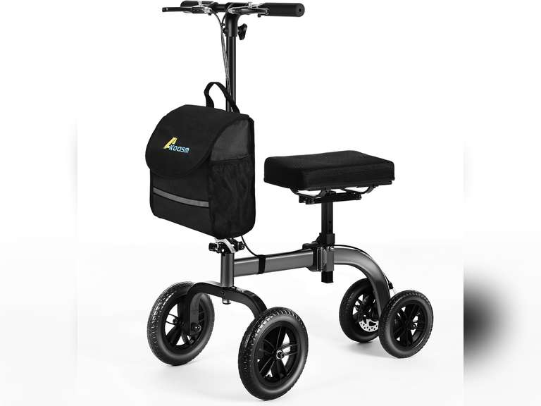 Collapsible All Terrain Knee Scooter for Adults for Foot Surgery, Adjustable Knee Walker Cart Scooters with Basket, Clearance Knee Crutchs Alternative for Broken Leg Ankle Injuries, Dual Brakes, Grey 170