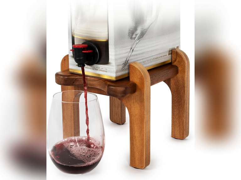 Stand for Boxed Wine - Perfect for Bota Box Wine, Franzia Boxed Wine - Sturdy Acacia Wood Wine Dispenser Stand for Easy Pouring - Box Wine Dispenser - Wine Bag Dispenser - Large, Brown 29