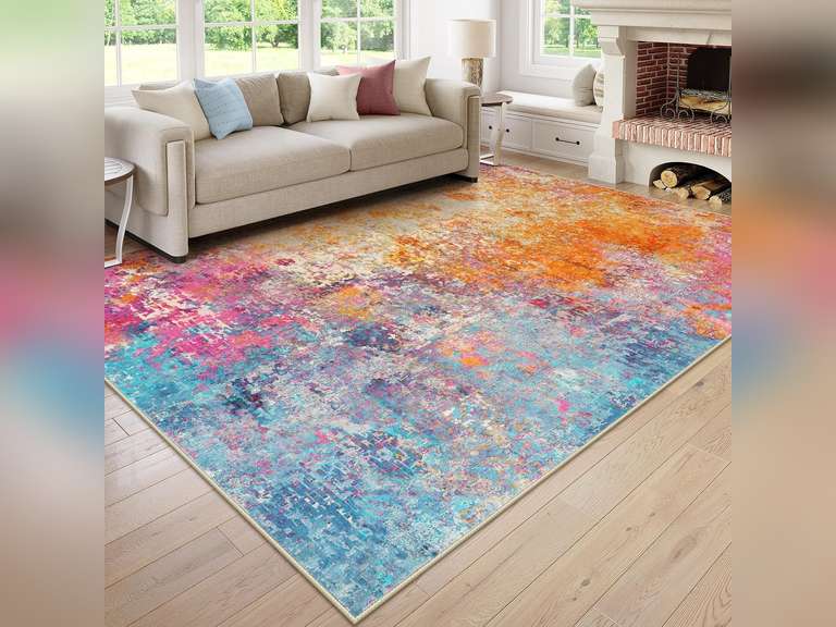 Lahome Modern Abstract Area Rugs 9x12 Living Room Rug Non Slip, Washable Colorful 9x12 Area Rug for Bedroom Girls Nursery, Soft Large Accent Carpet for Dining Room Table Office Home Decor 160