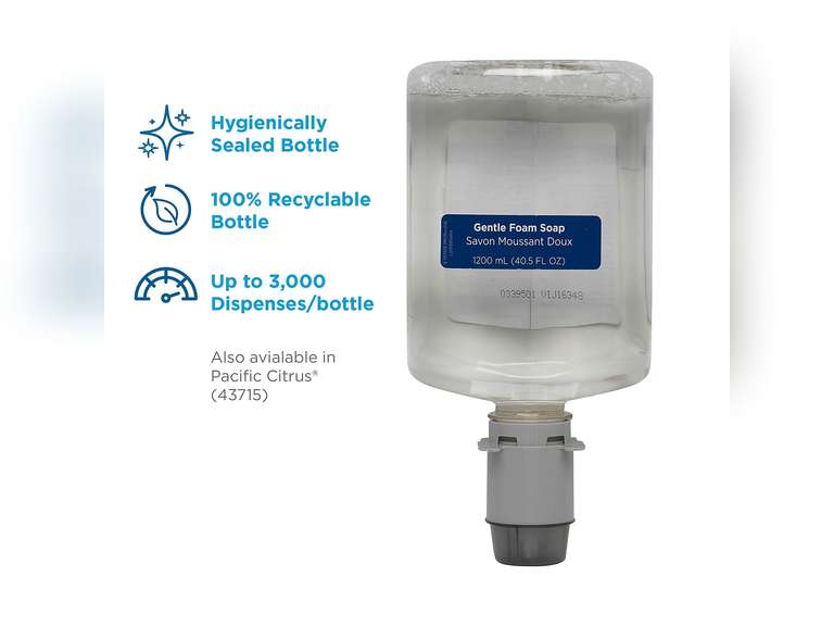 Pacific Blue Ultra Gentle Foam Hand Soap Refill (43714), Compatible Only With Pacific Blue Ultra Manual Dispenser, Dye and Fragrance-Free, 40.5 FL OZ, 2 Refills Per Case 27