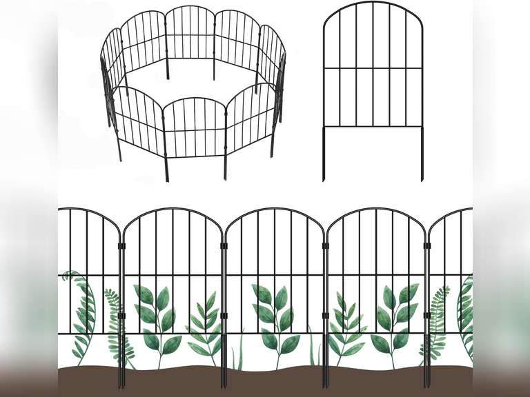 OUSHENG Decorative Garden Fence Fencing 10 Panels, 10ft (L) x 24in (H) Rustproof Metal Wire Border Animal Barrier for Dog, Flower Edging for Yard Landscape Patio Outdoor Decor, Arched 27