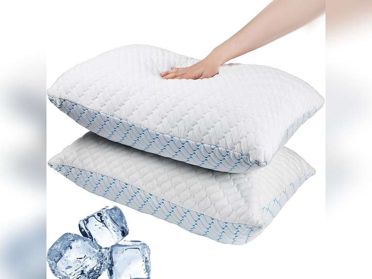 Memory Foam Pillows Queen Size Set of 2, Adjustable Cooling Pillow for Side Back Stomach Sleepers with Washable Removable Cover 29