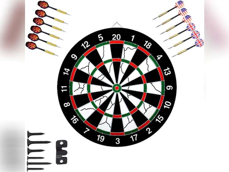 Flocking Dart Board Set,Double-Sided Dart Board with 12pcs Steel Tip Darts-Lightweight Bristle Dartboard-Multiplayer Party Games 47