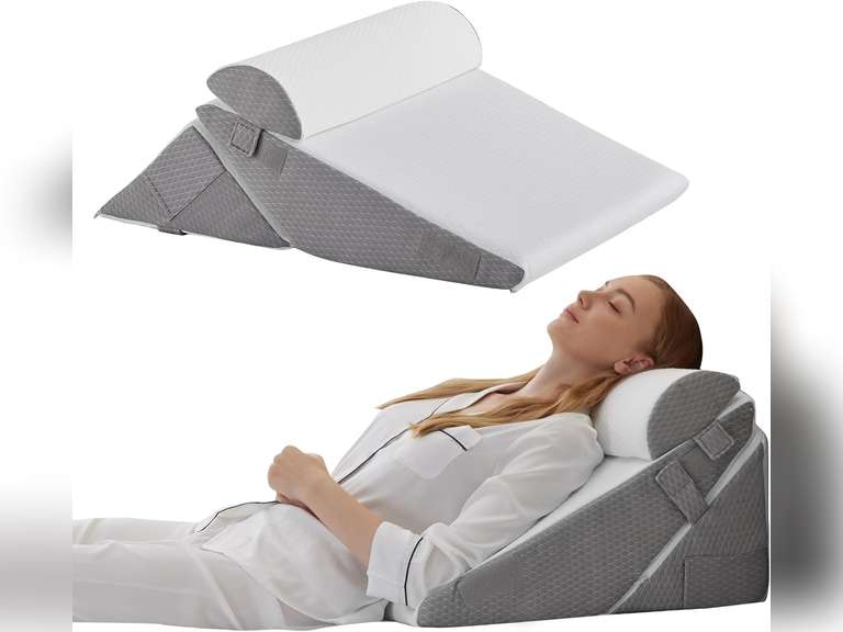 Bedluxe Wedge Pillow Headboard, 2 PCS Orthopedic Bed Wedge Pillows Set for After Surgery, Adjustable Pillow Wedge for Acid Reflux&Back Pain Relief, Sleeping, Back Pillow for Bed Sitting Up, White/Grey( Missing 1 pcs) 40