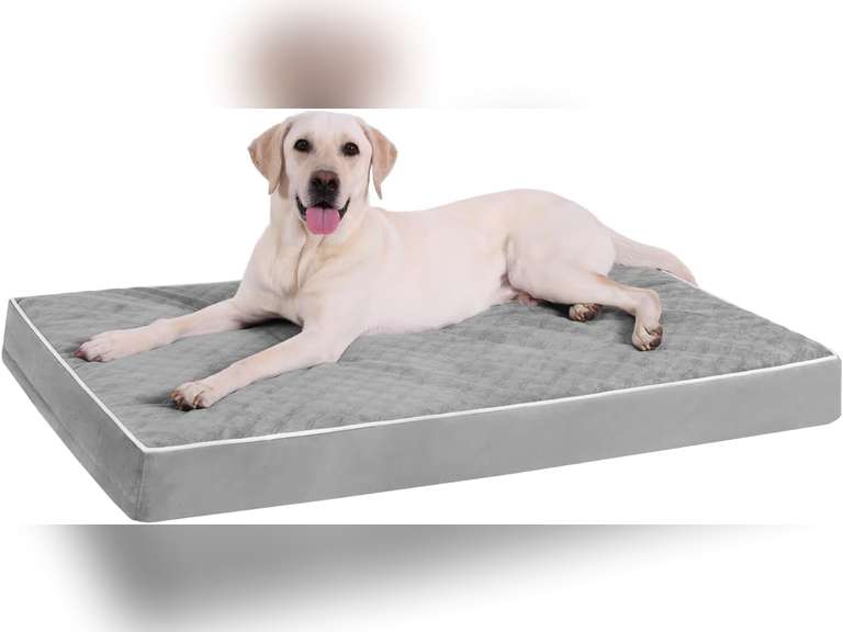 KSIIA Orthopedic Dog Bed Extra Large Dog Bed with Removable Machine Washable Cover Waterproof Crate Pad with Egg Crate Foam and Non-Slip Bottom, 47x29 Inch, Light Gray 35