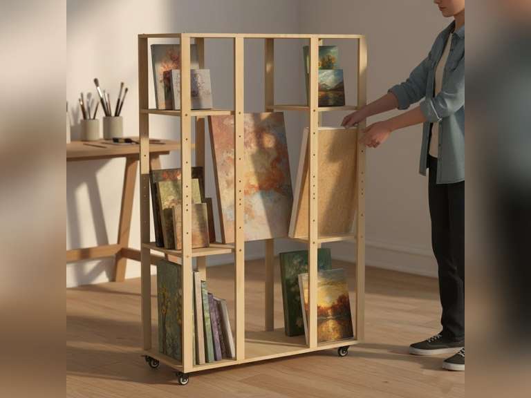 Extra Large Art Storage Rack with Wheels - Adjustable Wood Drying and ...
