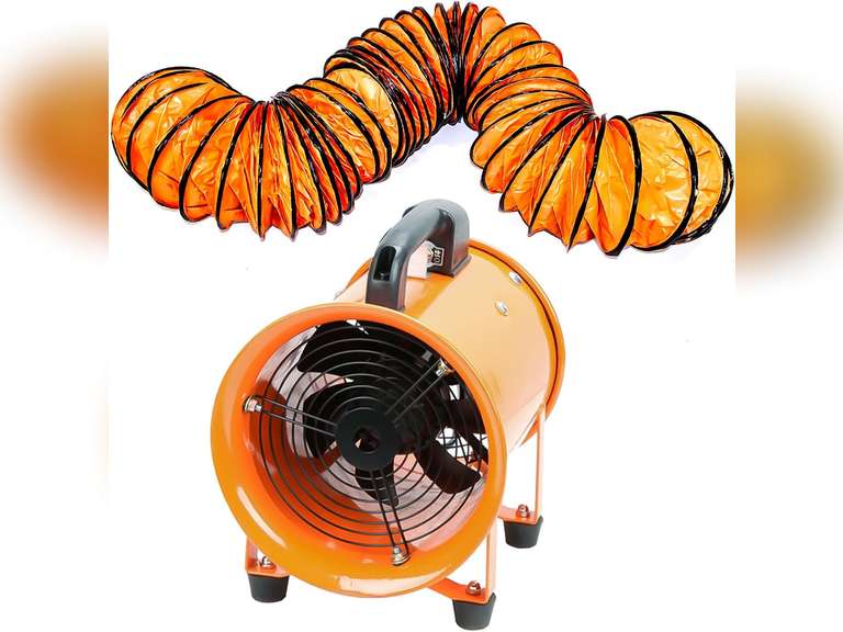 dreamdragon 8" High-Velocity Portable Utility Blower Fan, Industrial Exhaust Fan with 25ft Flexible Duct Hose, 3150 RPM Low-Noise Ventilator for Basements, Workshops, Warehouses, and Confined Spaces 124