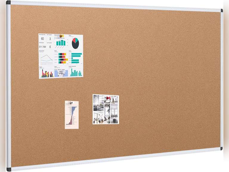 VIZ-PRO Large Cork Bulletin Board, 4 X 3 Inches, Wall-Mounted Corkboard with Silver Aluminium Frame for School, Office, and Home 4' X 3' 138