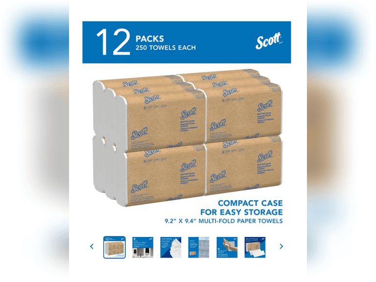 Scott 1804 Essential 9.2 in. x 9.4 in. Multi-Fold Paper Towels - (250-Piece/Pack, 16 Packs/Carton) 53