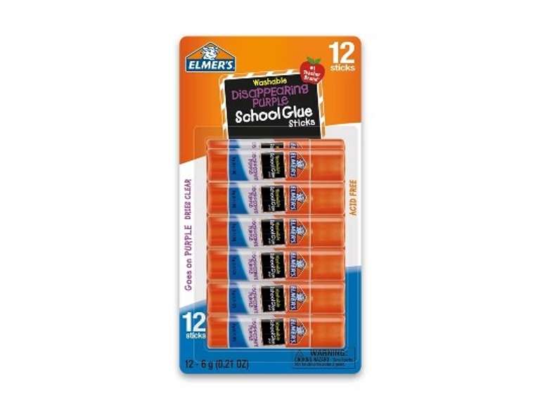 Elmer's 12pk Washable School Glue Sticks - Disappearing Purple: Non-Toxic, Dries Clear, Large Glue Sticks 12 Pack 6