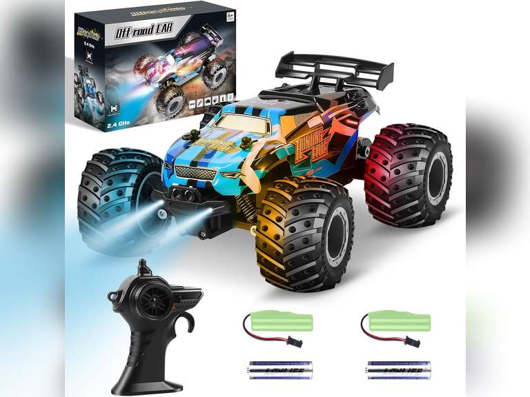 Remote Control Car, Remote Control Truck, 2.4Ghz All Terrain Off-Road Monster Truck, 20 KM/H Rc Cars with LED Bodylight and 2 Rechargeable Batteries Toys for Boys 30