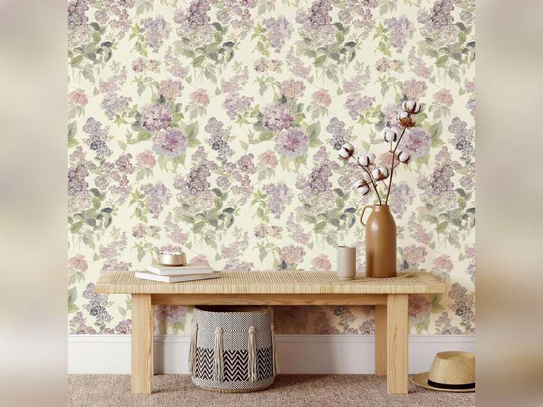 Floral Wallpaper Peel and Stick Modern, Purple Lilac Flower Wall Paper, Vintage Self Adhesive Wallpapers for Bedroom or Furniture Decor, Removable Renter Friendly Contact Paper 120" X17.3" 15