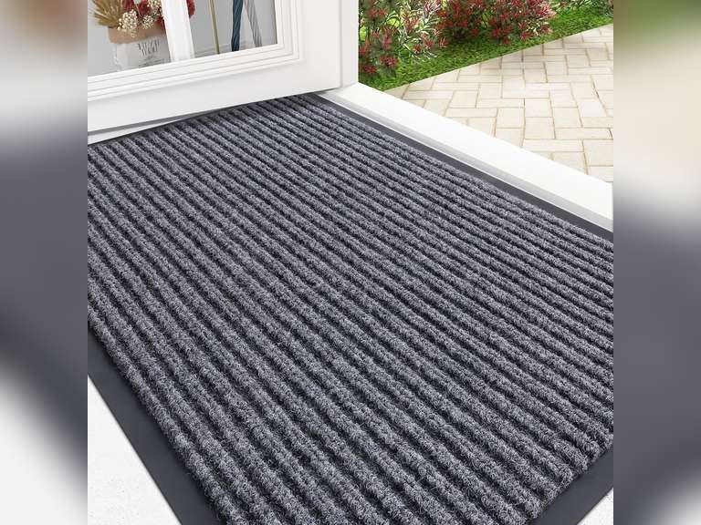 OLANLY Front Door Mat Indoor Outdoor Entrance, Waterproof Heavy Duty Doormat, Fade Resistant, Low Profile, Easy Clean Patio Porch Welcome Floor Mats for Entry, 29.5x17, Grey 10
