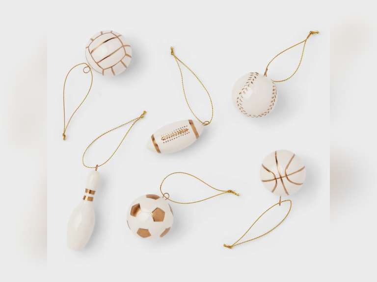 6pc Ceramic Sports Christmas Tree Ornament Set White - Wondershop : Indoor Holiday Decor, No Choking Hazard, 6 Pieces 15