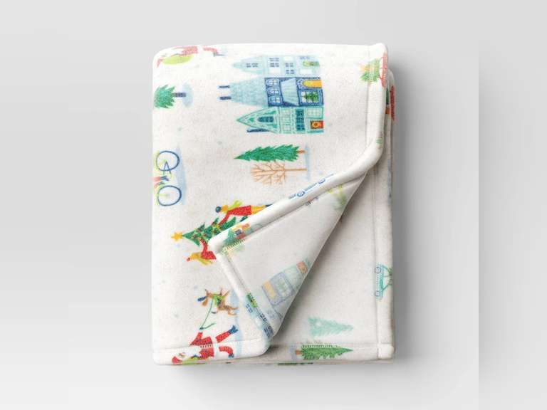 Christmas Scene Printed Plush Throw Blanket Ivory - Wondershop 10