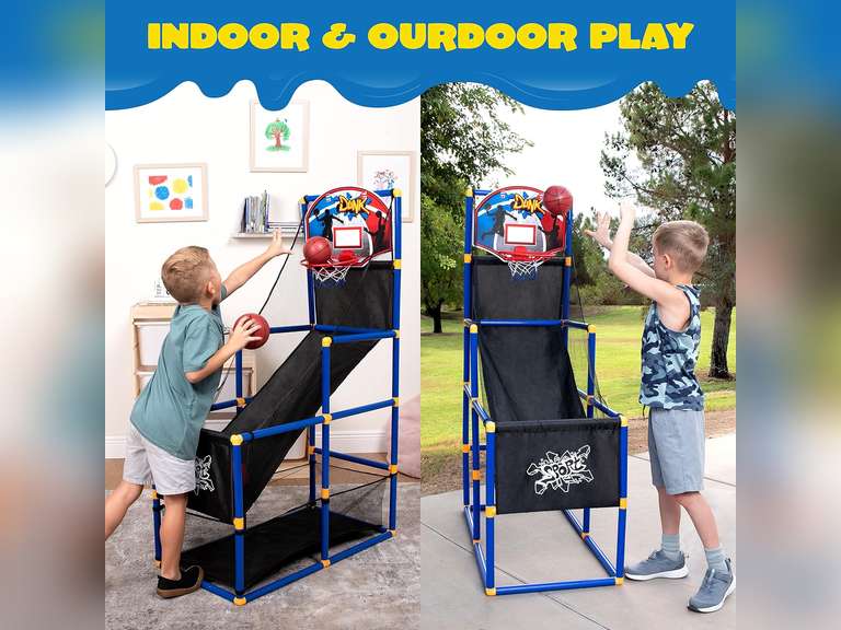 JOYIN Arcade Basketball Game Set with 4 Balls and Hoop for Kids 3 to 12 Years Old Indoor Outdoor Sport Play - Easy Set Up - Air Pump Included - Ideal for Competition 40