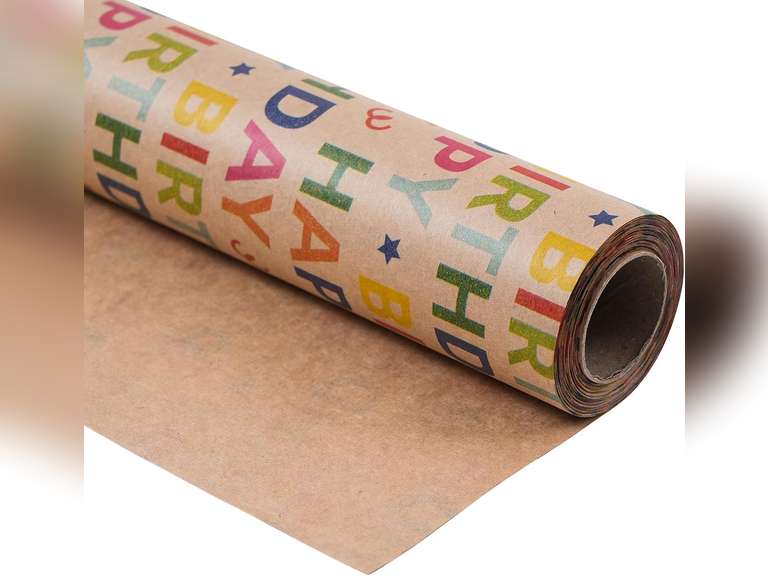 Kraft Birthday Wrapping Paper - Mini Roll - 17 Inches X 33 Feet - for Boys Girls Kids - Colorful Happy Birthday Pattern Great for Birthday, Party, Baby Shower 10