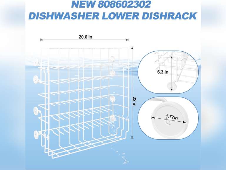 Upgrade OEM 808602302 Dishwasher Lower Dishrack Intended for Frigidaire, Fit for Kenmore Dishwasher Rack 1-Year Service Equipped with 154174501 Wheels Replace Part Number 154432602 154432601 154319706 107