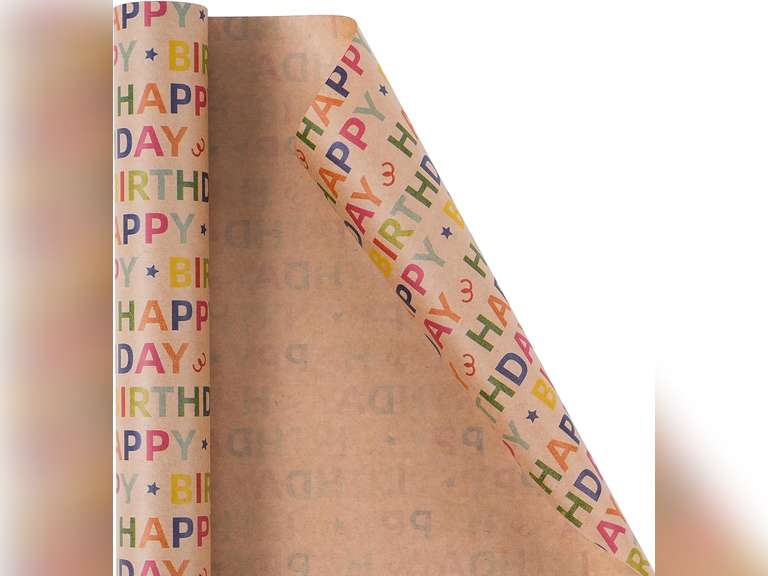 Kraft Birthday Wrapping Paper - Mini Roll - 17 Inches X 33 Feet - for Boys Girls Kids - Colorful Happy Birthday Pattern Great for Birthday, Party, Baby Shower 10