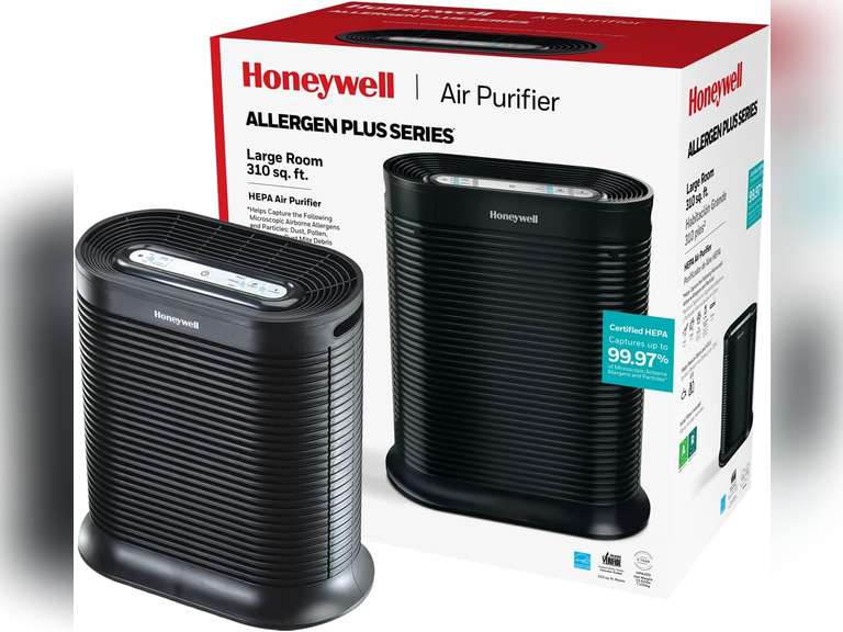 Honeywell AllergenPlus HEPA Air Purifier, Airborne Allergen Reducer for Large Rooms, Reduces Allergens, Smoke, Wildfire Smoke, Pollen, Pet Dander and More, Black, HPA200 128
