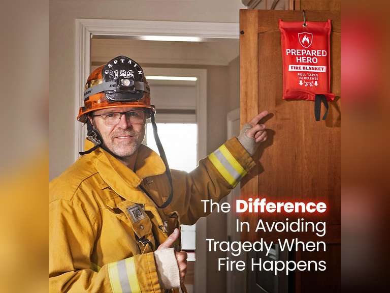 Prepared Hero Emergency Fire Blanket - 1 Pack - Fire Suppression Blanket for Kitchen, 40 x 40 Fire Blanket for Home, Fiberglass Fire Blanket 26