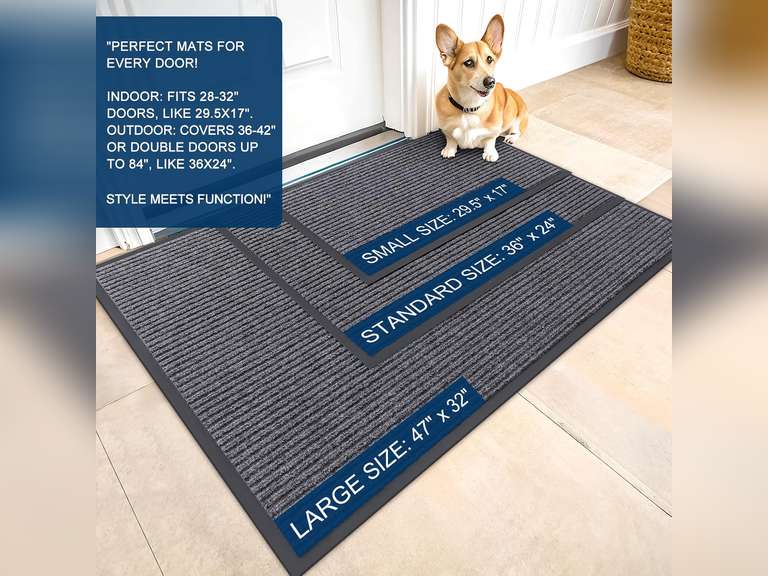 OLANLY Front Door Mat Indoor Outdoor Entrance, Waterproof Heavy Duty Doormat, Fade Resistant, Low Profile, Easy Clean Patio Porch Welcome Floor Mats for Entry, 29.5x17, Grey 10
