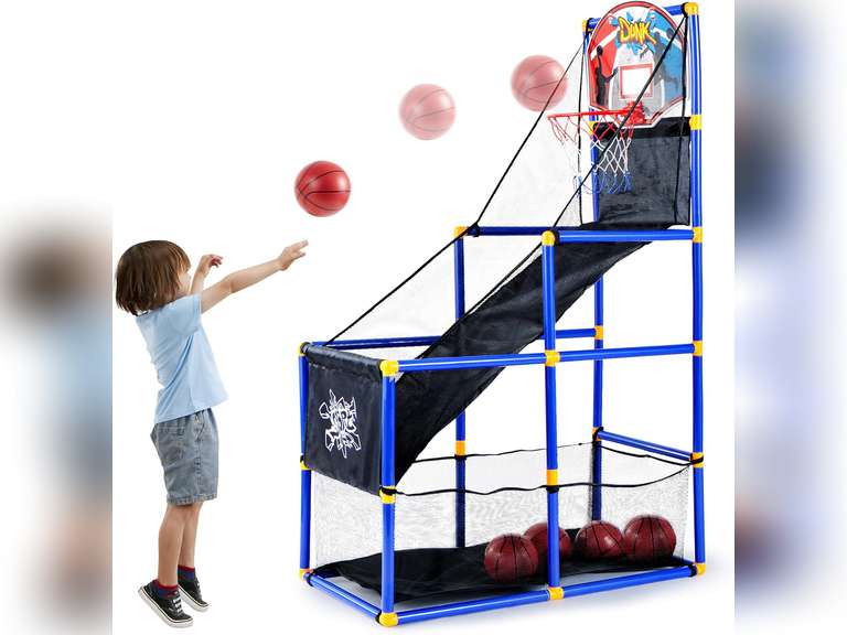 JOYIN Arcade Basketball Game Set with 4 Balls and Hoop for Kids 3 to 12 Years Old Indoor Outdoor Sport Play - Easy Set Up - Air Pump Included - Ideal for Competition 40