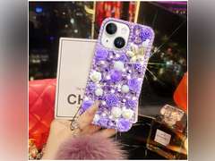 for iPhone 14 Plus Case for Women Shiny Luxury Bling Phone Case with Glitter Sparkle Crystal Rhinestone Diamond Gems on Hard Back Soft Edge TPU Cover for Girly Girls 6.7" -Purple 19