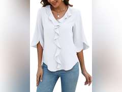 Blooming Jelly Womens Dressy Casual Blouses 3/4 Sleeve V Neck Ruffle Tops Business Ladies Summer 2025 Trendy Work Shirt Size L 20
