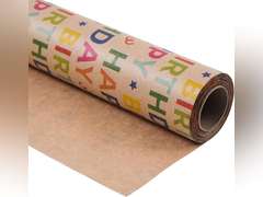 Kraft Birthday Wrapping Paper - Mini Roll - 17 Inches X 33 Feet - for Boys Girls Kids - Colorful Happy Birthday Pattern Great for Birthday, Party, Baby Shower 10
