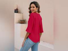 Blooming Jelly Womens Dressy Casual Blouses 3/4 Sleeve V Neck Ruffle Tops Business Ladies Summer 2025 Trendy Work Shirt Size XXL 20