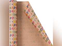 Kraft Birthday Wrapping Paper - Mini Roll - 17 Inches X 33 Feet - for Boys Girls Kids - Colorful Happy Birthday Pattern Great for Birthday, Party, Baby Shower 10