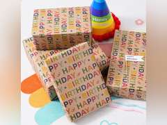 Kraft Birthday Wrapping Paper - Mini Roll - 17 Inches X 33 Feet - for Boys Girls Kids - Colorful Happy Birthday Pattern Great for Birthday, Party, Baby Shower 10