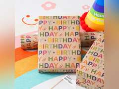 Kraft Birthday Wrapping Paper - Mini Roll - 17 Inches X 33 Feet - for Boys Girls Kids - Colorful Happy Birthday Pattern Great for Birthday, Party, Baby Shower 10