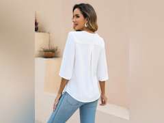 Blooming Jelly Womens Dressy Casual Blouses 3/4 Sleeve V Neck Ruffle Tops Business Ladies Summer 2025 Trendy Work Shirt Size L 20