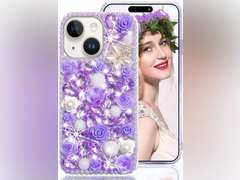for iPhone 14 Plus Case for Women Shiny Luxury Bling Phone Case with Glitter Sparkle Crystal Rhinestone Diamond Gems on Hard Back Soft Edge TPU Cover for Girly Girls 6.7" -Purple 19