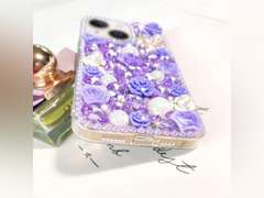for iPhone 14 Plus Case for Women Shiny Luxury Bling Phone Case with Glitter Sparkle Crystal Rhinestone Diamond Gems on Hard Back Soft Edge TPU Cover for Girly Girls 6.7" -Purple 19