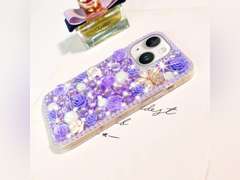 for iPhone 14 Plus Case for Women Shiny Luxury Bling Phone Case with Glitter Sparkle Crystal Rhinestone Diamond Gems on Hard Back Soft Edge TPU Cover for Girly Girls 6.7" -Purple 19