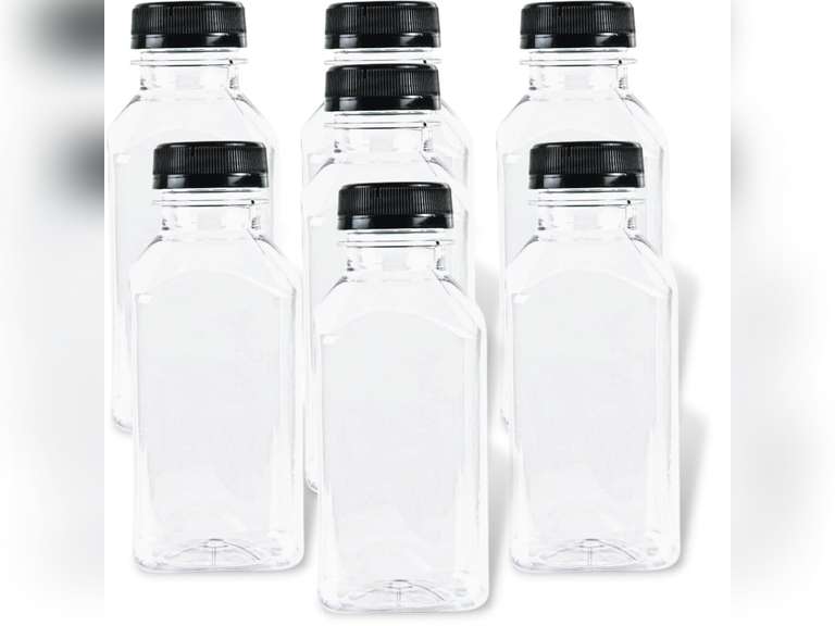 Blue Sky Clear Plastic Bottles with Lids - 12oz, Pack of 7 Disposable Serveware, Perfect for Parties & Events 14