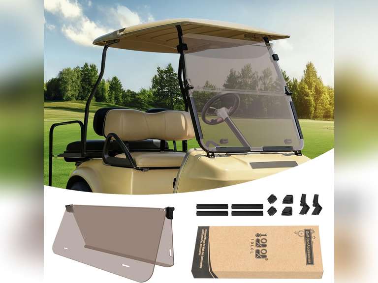 10L0L Golf Cart Windshield for Club Car DS Gas or Electric (2000-UP Models), Shatterproof and Foldable- Tinted 114