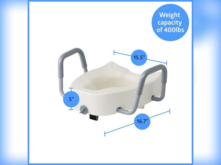 Medline 5" Elongated Raised Toilet Seat, with Lock and Removable Padded Arms- A Medical Seat for Seniors, Elderly, Adults, or Post-Surgery Recovery, 1 Ct. 50