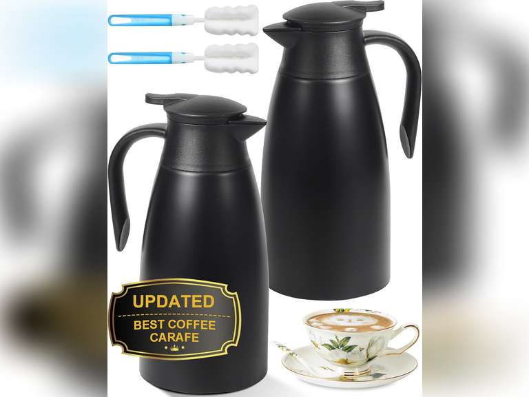 70Oz Thermal Coffee Carafe for keeping hot, 2 PCS Updated Carafe for hot liquid, Airpot Insulated Coffee Carafe Stainless Steel Thermal Pot for Coffee, Hot Water,Keep Hot 12 Hours (black+black) 30
