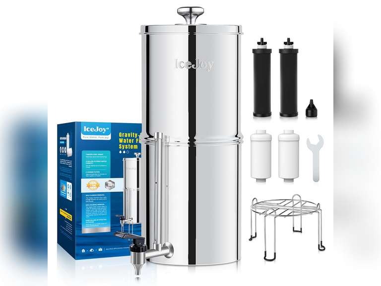 8-Stage Gravity Water Filtration System 3.0 Gallon - 304 Stainless Steel Countertop System with 4 Filters and Stand, Reduce 99.9% Chlorine, NSF/ANSI 42 Certification 160