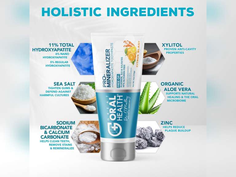 Nano Hydroxyapatite Fluoride-Free Pro Mineralizer Remineralizing Anti Cavity Xylitol Enamel Support Sensitive Teeth Toothpaste - Citrus Blast 17