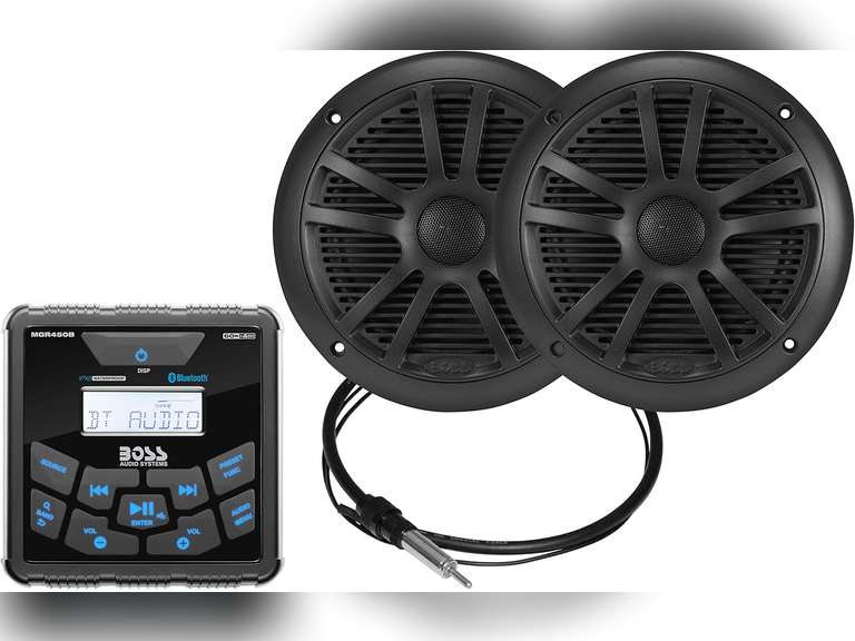 BOSS Audio Systems MCKGB450B.6 6.5 Inch Speakers & Marine Boat Gauge Stereo - Bluetooth Head Unit, No CD DVD Player, AM/FM Radio Receiver, NOAA Weather Band, IPX6 Weatherproof, USB 155