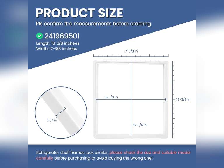 241969501 Refrigerator Shelf Frame without Glass fit for Frigi-daire Refrigerator Replaces AP4433007, AH2363832, 1512992, FFSS2615TE0, LFSS2612TE0 Shelf Frame by Fetechmate 25