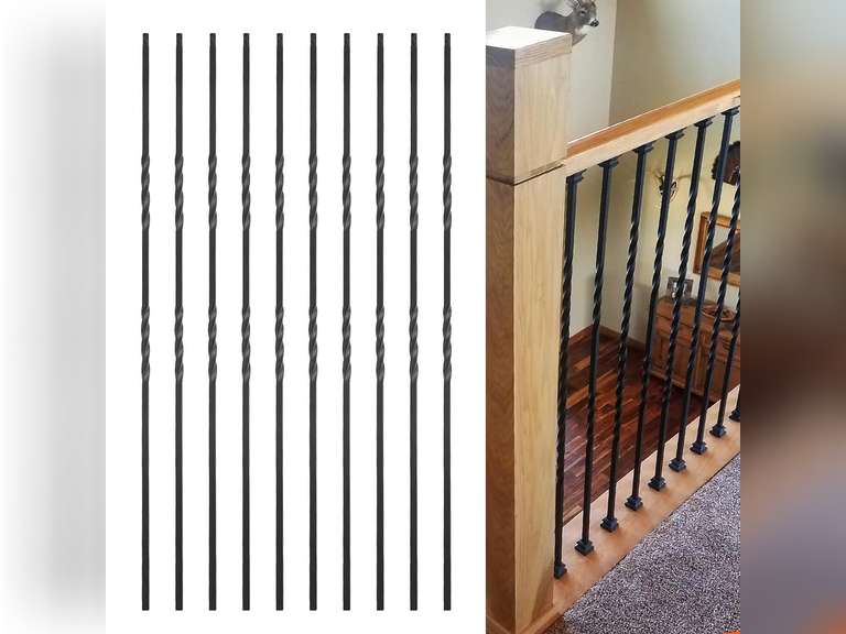 Wrought Iron Balusters  Set Of 30 ,Hollow Double-Spiral Twist Stair Spindles Decorative Metal Balusters Spindles For Decks 1 2 Inch Stair Railing Satin Black Metal Railing D05 140 - View #2