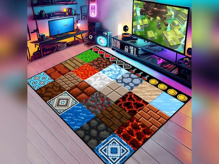 Game Rug Teen Boys Carpet with Pixel Game Element Decoration, 8 Bit Old Game Rugs for Boy s Bedroom Living Room Playroom, Non-Slip Children Gaming Area Rugs (79" x 59") 90