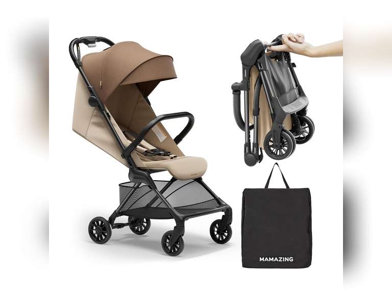 Lightweight Baby Strollers for Airplane, Ultra-Compact Travel Stroller, Light & Strong Portable Toddler Stroller with Carbon Fiber Frame and UPF 50+ Waterproof Fabric, Only 9.9 lbs, Brown 230